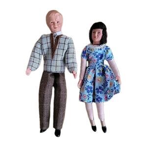 2Vintage dollhouse dolls Caco 1950's thread wrapped Germany Made Woman Man